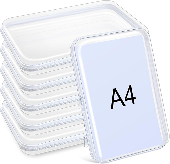 Sanwuta 6 Pcs Clear Hard Zipper Case Hard Plastic Zipper Pouches Transparent Makeup Bag Pencil Pouches for Travel Snacks Christmas Trinket Storage Organizer Box(White,12.6 x 9 x 2 Inch)
