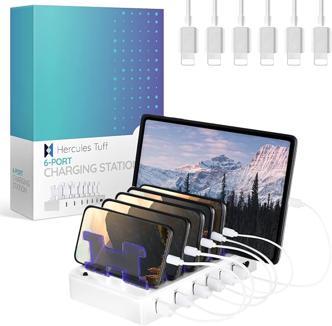 Charging Station for Multiple Devices – 6-Port USB Charging Dock for Apple & Android – Fast Multi-Charger Organizer for Phones, Tablets & More – Universal Desktop Charging Hub with Smart IC Tech