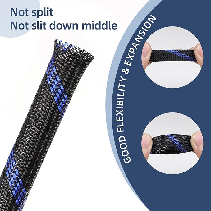 Braided Cable Sleeving, PET Expandable Braided Cable Sleeve, Flexible Mesh Sleeving Cord Management for Audio Video and Other Home Device, Cord Protector from Pets (Multiple Colors, 3/8" x 25ft)