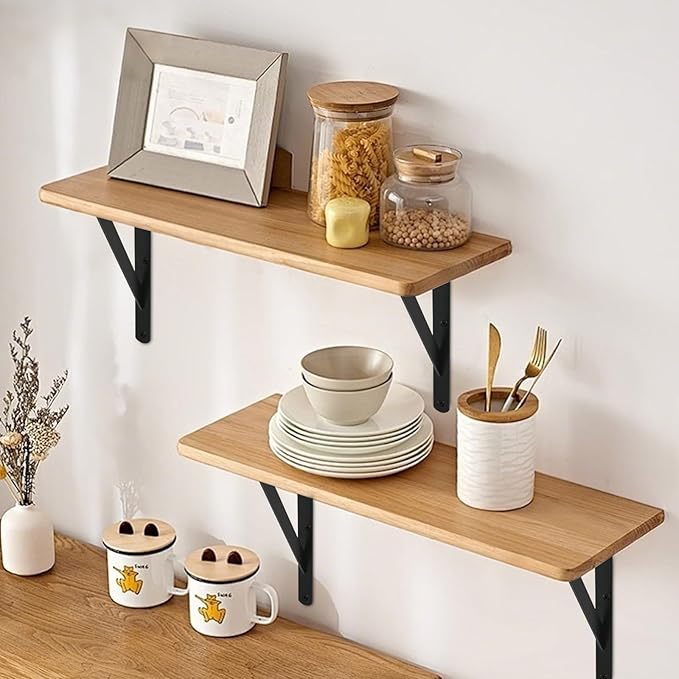 12 Pack L8 x H 6" Black Heavy Duty Shelf Brackets with Screws Metal Shelf Brackets Shelf Support Angle Brackets for Shelves L Brackets Heavy Duty Floating Shelf