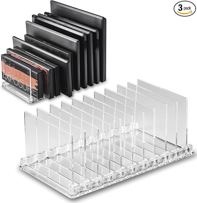 BY ALEGORY Acrylic Makeup Storage Eyeshadow Palette Organizer w/Removable Dividers 10 Space Display Case Fits Virtually All Blush Powder Pallet Sizes (3)