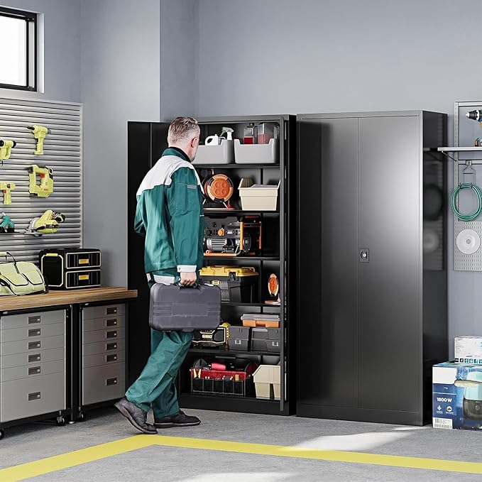 Letaya Metal Garage Storage Cabinets with Lock Door and Adjustable Shelves, Steel Tool Cabinets for Home,Office,Warehouse Organisieren (Black, 72" H)