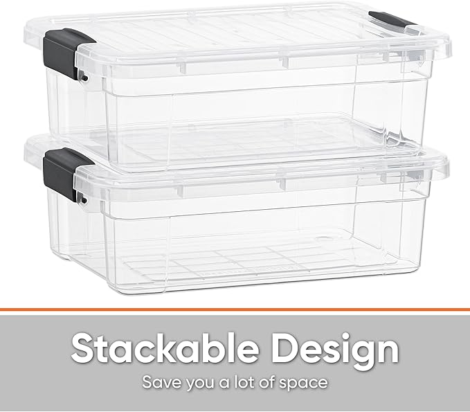 Superio Clear Storage Bins with Lids, 16 Quart BPA Free Plastic Containers, Transparent Boxes for Organizing, Stackable Crates, Organizer Totes for Home, Office, School, and Dorm