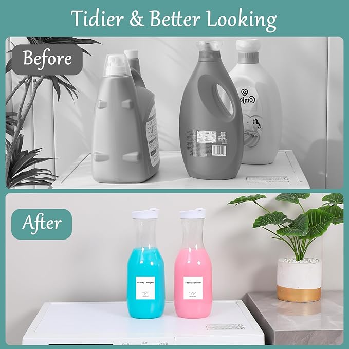 54 OZ Laundry Detergent Dispender by VEGEVIGI, 54OZ Laundry Soap Disepenser, Liquid Laundry Detergent Container Organizer, Plastic Fabric Softener Dispenser, Powder Detergent Dispenser, 2PACK