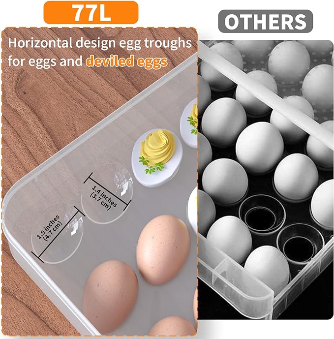 77L Deviled Egg Containers with Lid, (Set of 2), Plastic Deviled Egg Carrier Tray for 60 Eggs, Clear Storage Egg Holder for Refrigerator, Fridge Stackable Countertop Portable Egg Dispenser