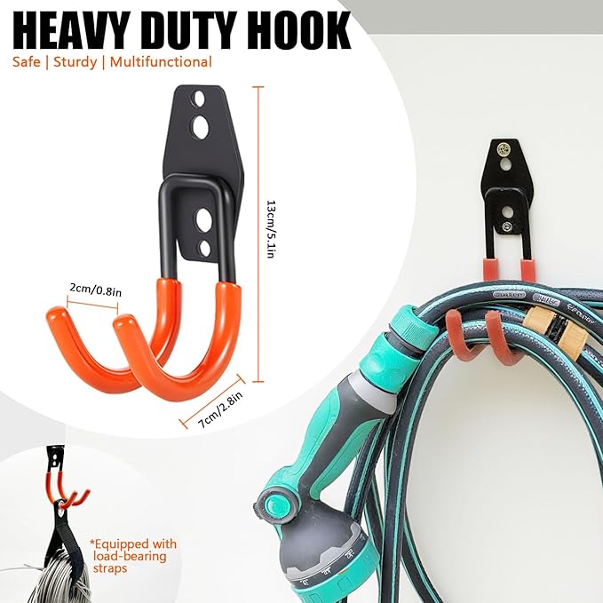 Heavy Duty Garage Storage Hooks, 2 Pack Utility Steel Garage Tool Organizer Wall Mount for Hanging Power and Garden Tools Ladders Hoses Bikes Ropes & Bulk Items