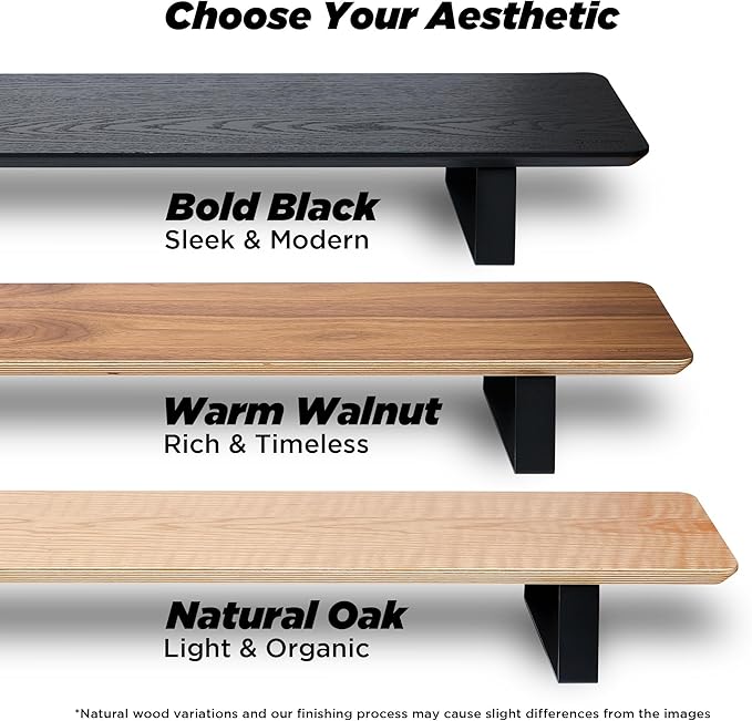 Moodular Wooden Monitor Stand 45.6” (116cm) Large Desk Organizer with Metal Slide Rails for Drawer, Tray, Laptop, Tablet, Phone & Headphones Customizable Riser for Organized Workspace Black