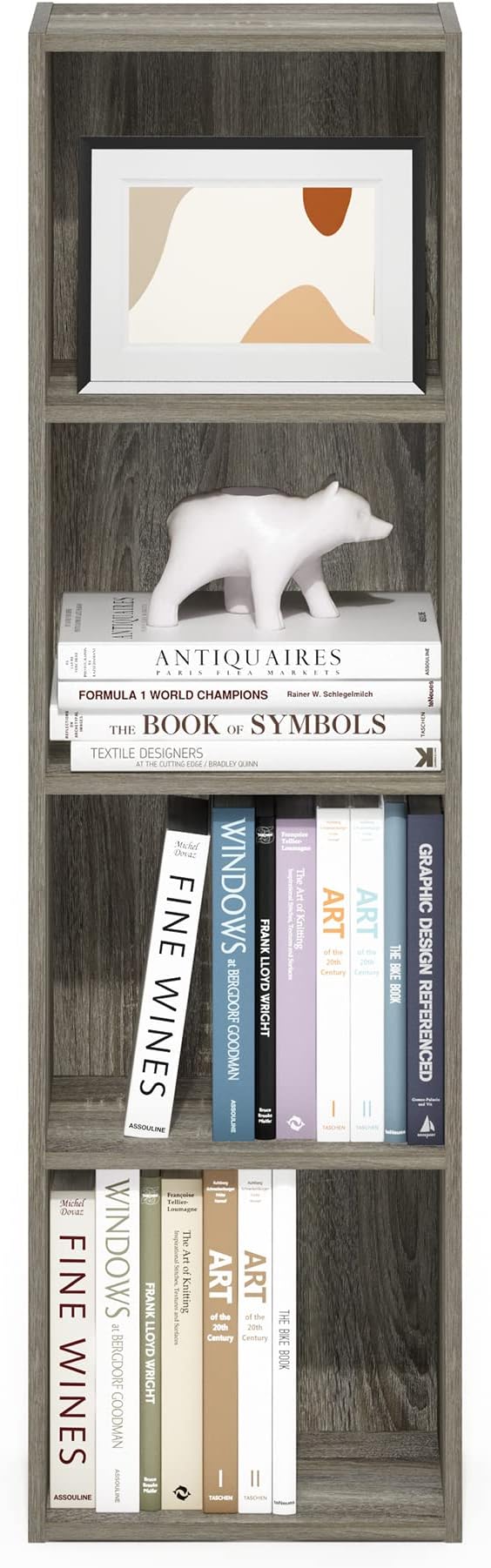 Furinno PASIR Book Shelf, 4-Tier Modern Bookshelf, Open Shelves Bookcase 9 x 12 x 42, for Living Room, Bedroom, Home Office, French Oak