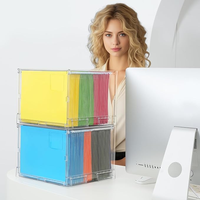 MUKAI File Box Organizer, Hanging Folder Storage Boxes, File Folder Organizer with Slide, Filing Crate Bin Holder with Letter-size File Holder Filing Box for Office, Home, Decor (1)