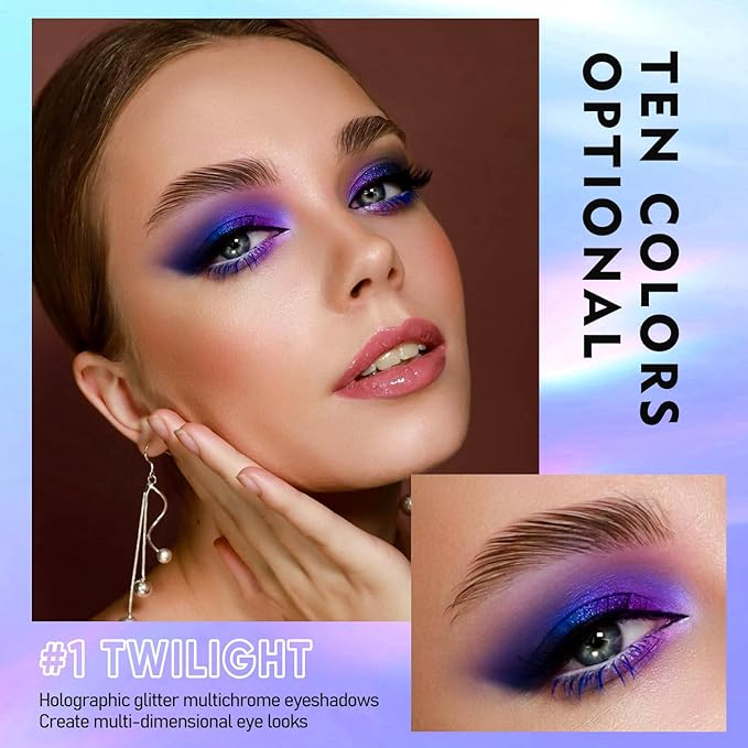 MAKI YIKA 5Pc Glitter Eyeshadow Liquid Multichrome Eyeshadows Long Lasting, Metallic Chameleon Eye Shadow Smudgeproof Holographic Eye Topper Glitters (#1+2+3+5+6)