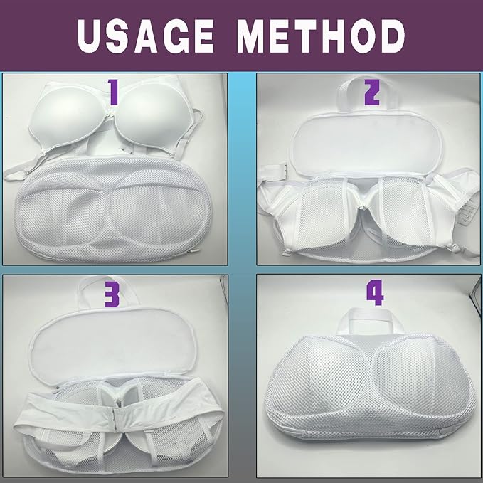 Large Bra Laundry Bags for Washing Machine, Fits All Cups Anti Deformation Bra Washing Bag, Lingerie Bags for Washing Delicates (4 Pack White)