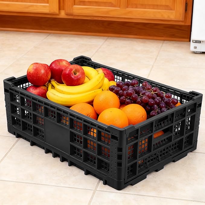 Collapsible Storage Bin Containe, 52 Liter Heavy Duty Transfer Box, 23.6" l x 15.7" w x 8.6" h Plastic Crate for Transit and Storage of Various Items