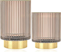 Makeup Brush Holder Organizer, Heavy Crystal Glass Brush Storage Holder, Vintage Cosmetic Make Up Bathroom Brushes Cup Pen Pencil Toothbrush Holder Striped Vase (S+L Pink)