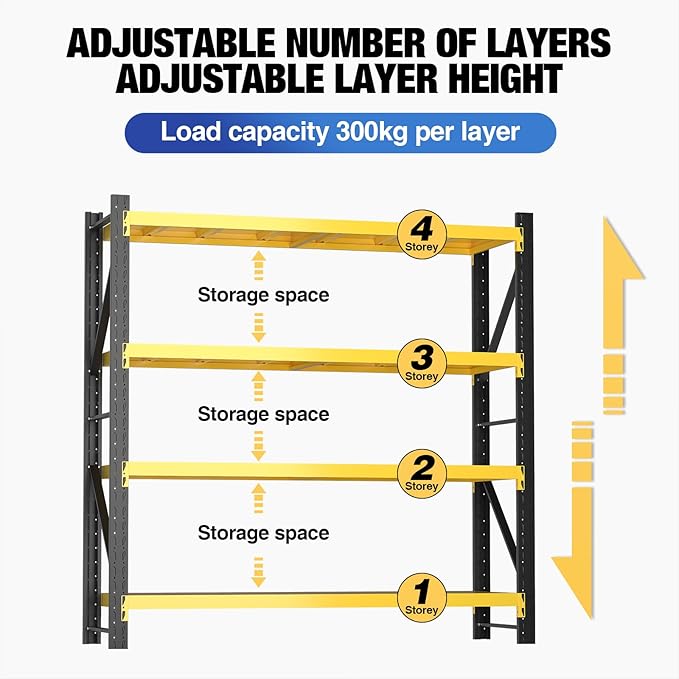 torage Shelves,Garage Shelving Heavy Duty Metal Adjustable Garage Shelves, Shelving Units Industrial Shelving for Warehouse (Yellow and Black, W59.1*D19.7*H78.7)
