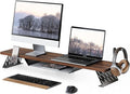 Fenge Dual Monitor Stand, 42.5 Inch Monitor Riser for Desk, Wood Desk Shelf for 2 Monitors, 2 Tier Monitor Shelf with Headphone Stand & Phone Holder