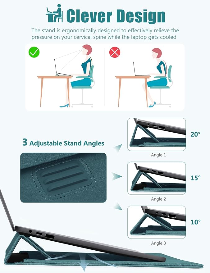 HYZUO 13 Inch Laptop Sleeve with Stand Feature for MacBook Air 13 M4 M3 M2 M1 2025-2018, MacBook Pro 13 M2 M1, 13" iPad Pro/Air, Surface Pro, with Carry Bag, Dark Green