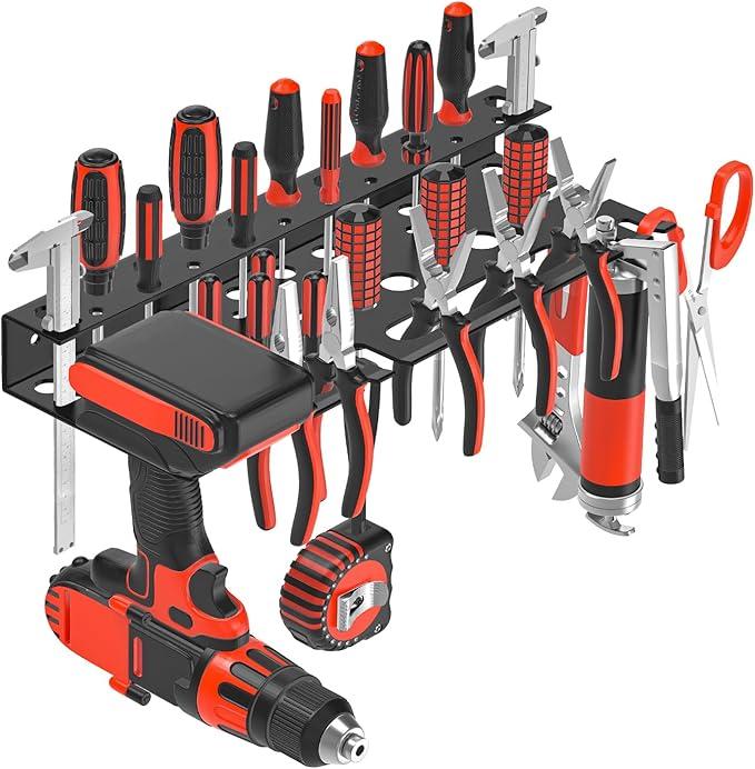 Metal Screwdriver Organizer, Wall Mount Plier Organizer Hammer Holder, Hand Tool Storage Rack for Garage Workshop Workbench(Black, 1PC)