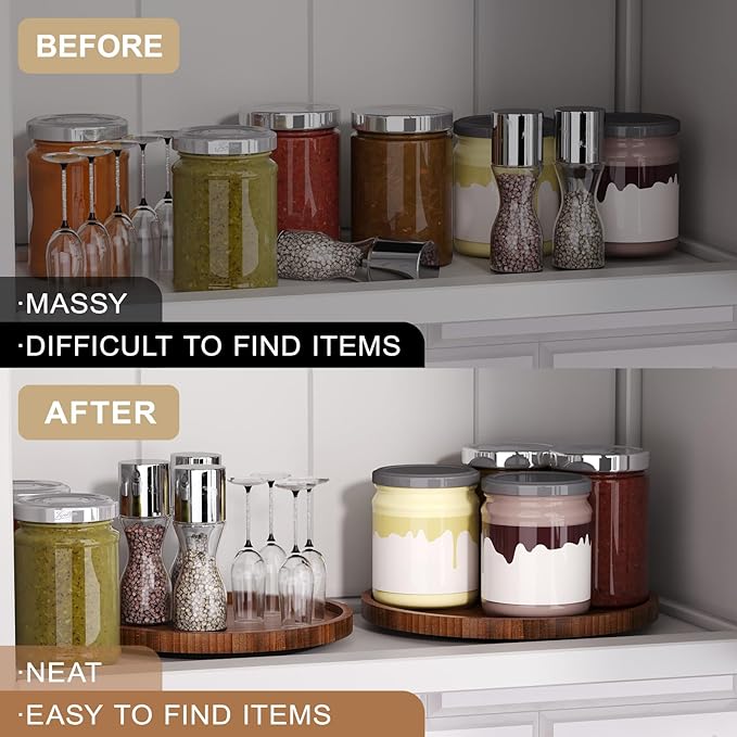 Lazy Susan Organizer for Kitchen,Bamboo Turntable for Cabinet,Pantry,Vanity,Middle（Brown）