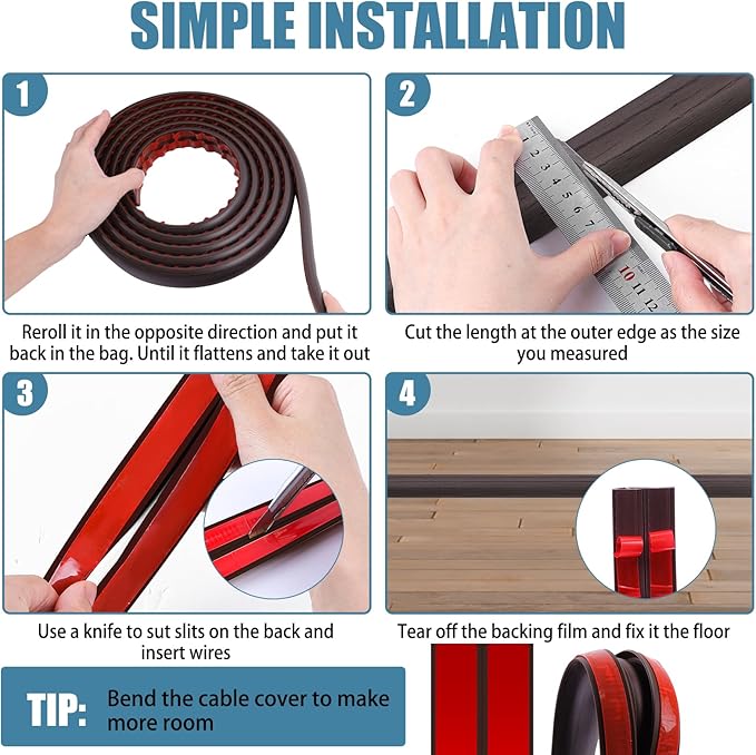 Floor Cord Covers for Wires 20FT Cable Hider Wire Cover Self Adhesive Cord Hider Floor for Offices, Homes, Workshops, Warehouses Cable Cavity 0.39" W x 0.27" H