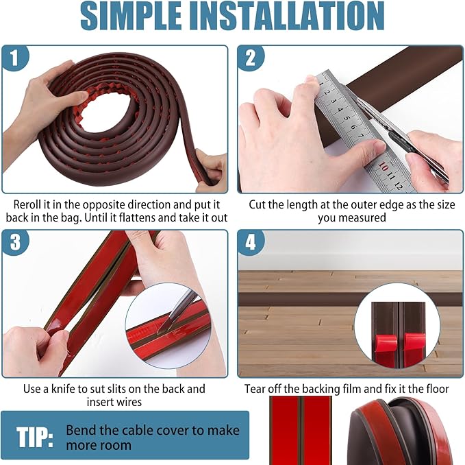 Floor Cord Covers for Wires 3.3FT Cable Hider Wire Cover Self Adhesive Cord Hider Floor for Offices, Homes, Workshops, Warehouses Cable Cavity 0.39" W x 0.27" H