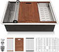 Lordear 28 Undermount Kitchen Sink Stainless Steel 16 Gauge Under Counter Workstation Sink Single Bowl 304 Stainless Steel One Basin Handmade Sinks