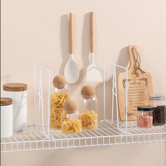 Wire Shelf Dividers - White Closet Organization & Storage Organizer - No Tool Shelf Divider for Wire Shelves - Metal Shelf Accessories – for 12“ Deep Wire Shelves – Tall 12” Height – 12 Pack