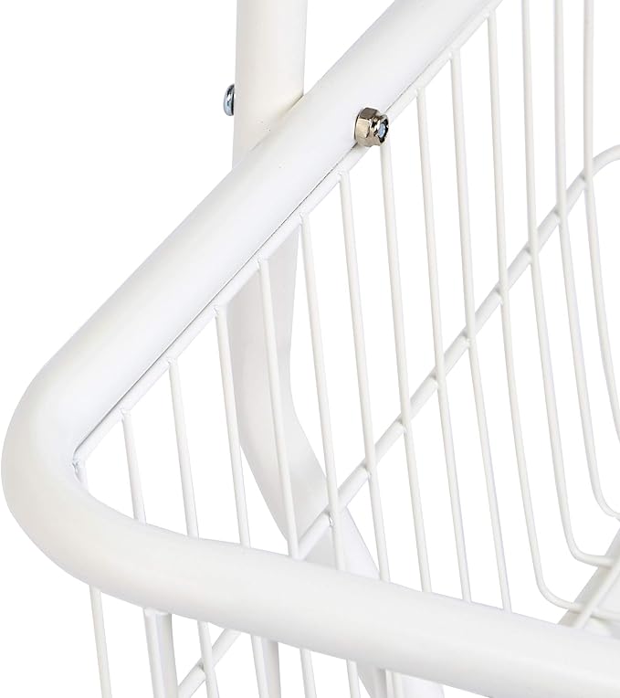 Amazon Basics Rectangular Laundry Hamper Basket Butler Cart with Wheels and Hanging Rack, White