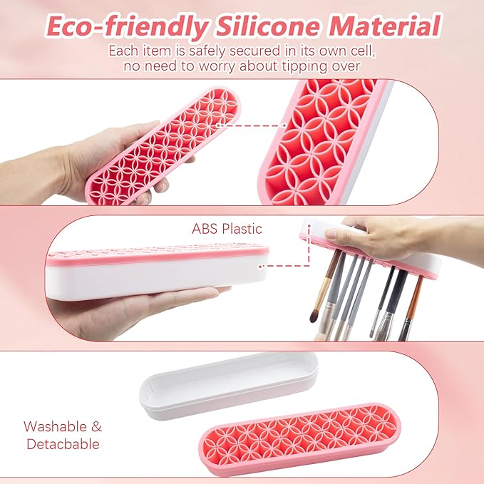 4 Pcs Silicone Makeup Brush Holder Stand Multipurpose Cosmetic Travel Storage Box Painting Pen Brush Organizer Desktop Makeup Brush Drying Rack for Brush, Eyeliner Pencil Art (Multicolored)