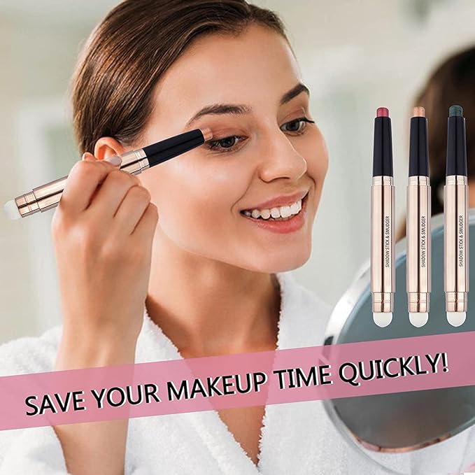Light Gold Eyeshadow Stick Makeup, Waterproof Hypoallergenic Long Lasting Crayon, Glitter Primer Palette Shimmer Eyeliner Pen with Soft Brush