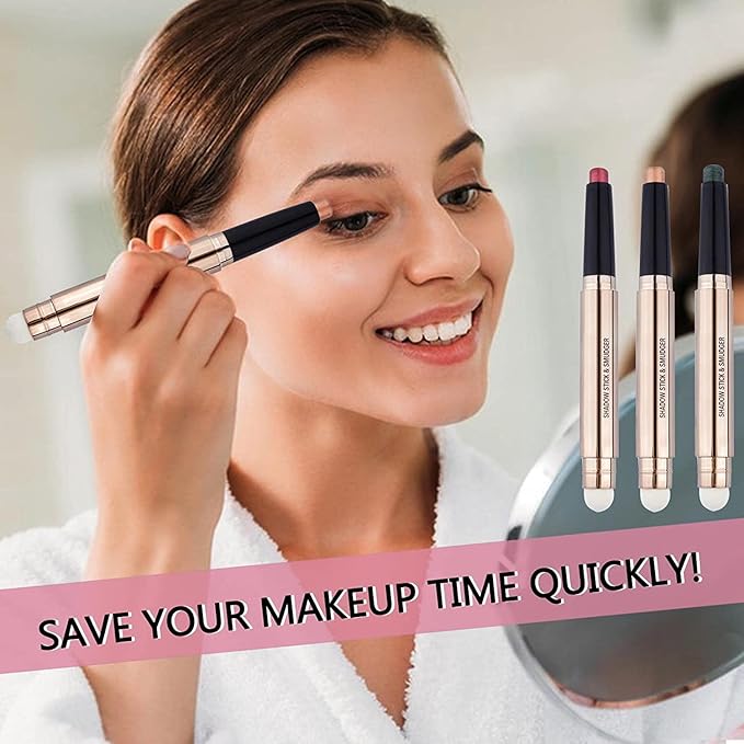 Evergreen Eyeshadow Stick Makeup, Highlighter Matte Cream Eye Shadow Pencil, Waterproof Hypoallergenic Long Lasting Crayon, Glitter Primer Palette Shimmer Eyeliner Pen wiht Soft Brush