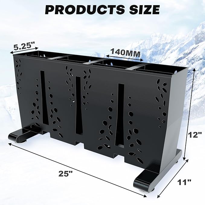 Ski Storage Rack for Garage, 4 Pair Heavy Duty Steel Freestanding Ski Storage Organizer, Indoor Ski Holder Racks for Home and Garage Storage