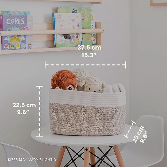 OrganiHaus Woven Storage Baskets for Organizing, Cotton Rope Organizer Bins for Shelves, Closet & Nursery, Dog Toy Basket, Decorative Bins for Toys, Towels & Books - 15x10x9, Brown
