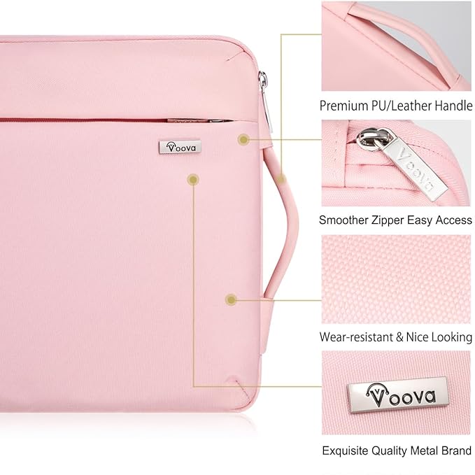 Voova Laptop Sleeve Case 15.6 16 Inch with Handle, 360° Protective Waterproof Slim Computer Bag Cover Compatible with MacBook Pro M2/M3/M4 16, HP Acer Lenovo Yoga ThinkPad Asus Laptop, Women, Pink
