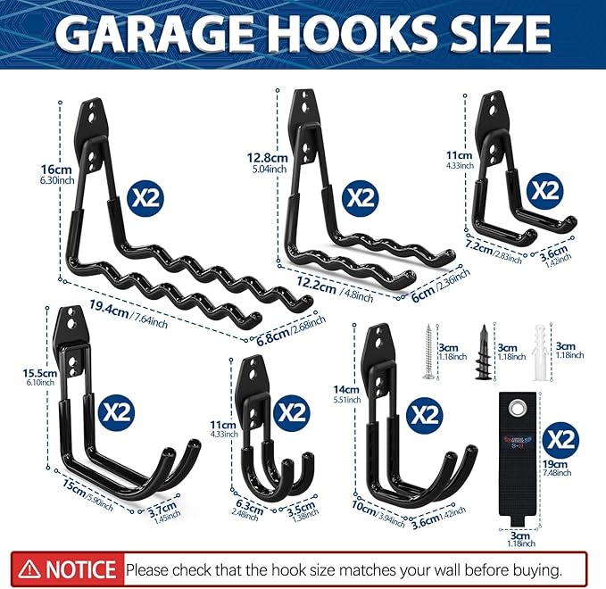 3-H Garage Wall Hooks 28 Pack, Garage Hooks Heavy Duty with Extra Welding Spots, Wall Mount Storage Organizer for Hanging Garden Lawn Tools, Ladder, Bike, WeedEater, Chair, Shovel, Blower (Black)