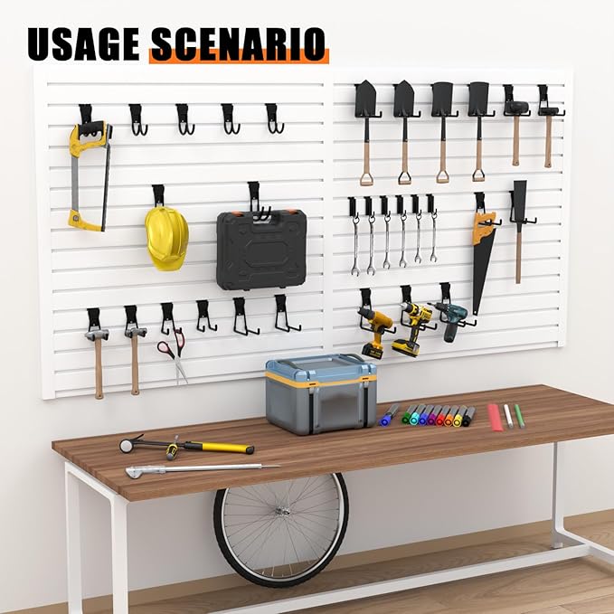 18PCS Black Slatwall Hooks, Garage Slatwall Accessories, Multi Size Slat Wall Accessory, Utility Hooks for Slatwall