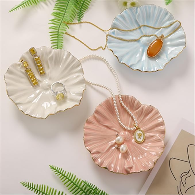 Flower Ring Dish, Ceramic Ring Holder Jewelry Tray Trinket Dish, Fairy Organizer Plate Vanity Decorations, Gifts for Friends Sisters Daughter Mother (White)