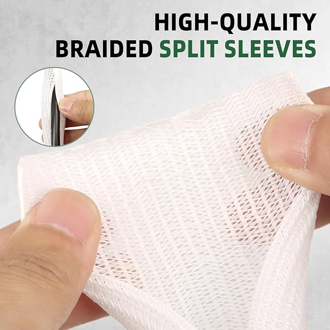 Split Wire Loom Tubing, Cable Protector Sleeve, Braided Cable Management for TV/Computer/Home Theater/Engine Bay, Cord Protectors from Pets No Chew (White, 3/8"-10ft)