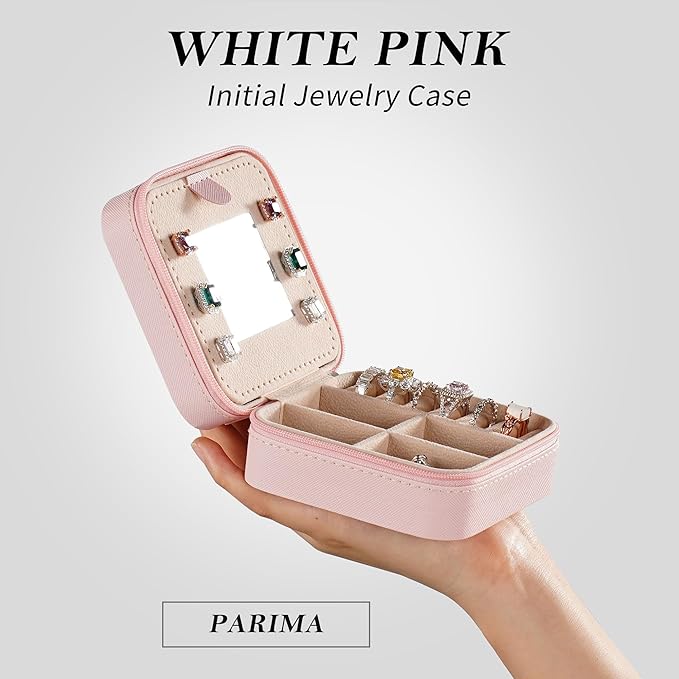 Parima Sister Gifts for Girls - Travel Jewelry Box for Sister, Jewelry Box Organizer for Sister Birthday Gifts | Christmas Gifts for Sister Big Sister Little Sister - Letter H, Pink