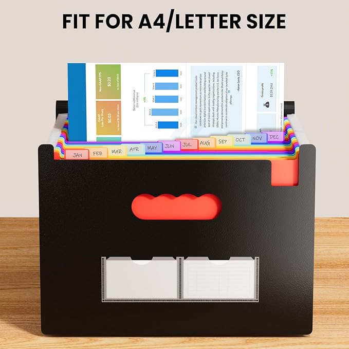 Sooez 24 Pockets Expanding File Folder with Blank Labels, According File Organizer with Expandable Cover, Desktop Accordion Folders Letter A4 Paper Document Storage Organizer, White