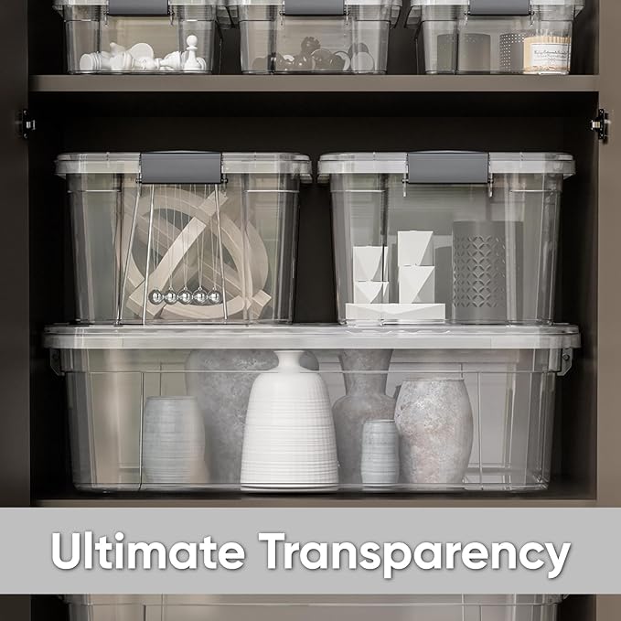 Superio Clear Storage Boxes with Lids, 4.5 Quart Plastic Container Bins for Organizing, Stackable Crates, BPA Free, Non Toxic, Odor Free, Organizers for Home, Office and Dorm, 8 Pack