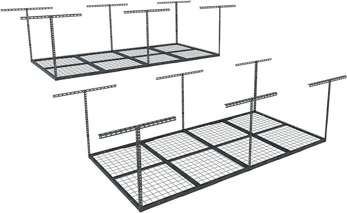 FLEXIMOUNTS 4x8 Overhead Garage Storage Rack, Adjustable Organization System, Heavy-Duty Metal Ceiling Racks, 2 Pack, Hammertone, Classic Series