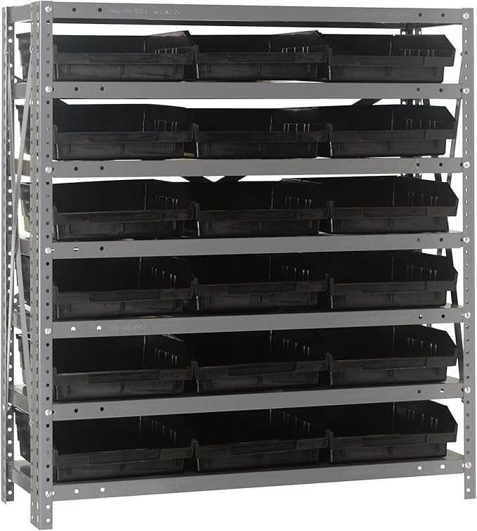 Quantum Storage Systems 1839-110BK Steel Shelving Unit with 4" Shelf Bins, 18" D x 36" W x 39" H, Black