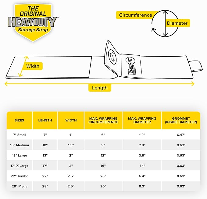 Heavy-Duty Wrap-It Storage Straps, 10-inch (6 Pack) - Hook and Loop Extension Cord Organizer Hanger, Cord Keeper, Cable Straps for Cords, Hoses, and Garage Storage
