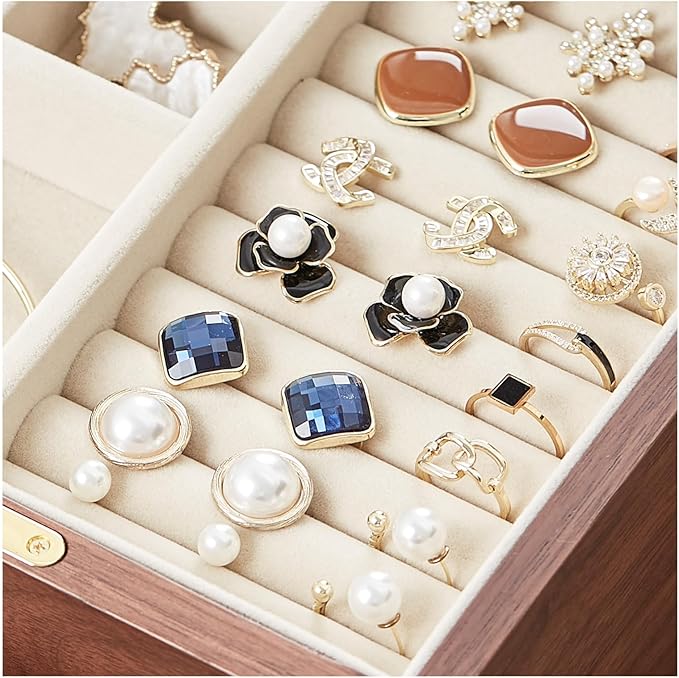 CHOSIN Black Walnut Wooden Jewelry Box Women large 5 Level Drawer Organizer Box with Glass Lid for Necklaces Watch Necklace Ring Earring Storage Christmas Gifts