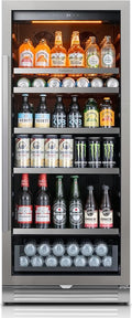 Ca'Lefort 24 Inch Beverage Refrigerator, 238 Cans Tall Beverage Fridge with Glass Door, 40-65°F Drink Fridge with 3 LED for Bar/Kitchen/Office, Freestanding or Built-In Beer Cooler for Beer/Soda/Wine