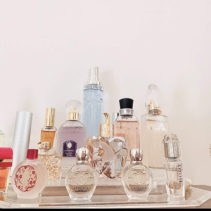 Acrylic Mini Perfume Organizer & Mini Scented Oils Organizer Vanity Display Case 4 Tier Storage Travel Size Rollerball Beauty Perfume Bottles Refillable Tray (2)