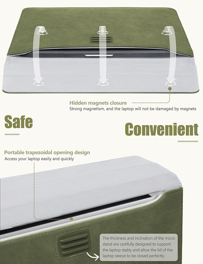 HYZUO 13.3-14 Inch Laptop Sleeve Case Bag with Adjustable Stand for MacBook Pro 14 M5/M4/M3/M2/M1 Pro/Max 2026-2021, MacBook Air/Pro 13.3, 13.8-13.5 Surface Laptop, with Pouch, Olive Green