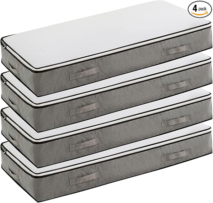 90L Under Bed Storage Containers, Closet Organizers and Storage Bins, Foldable Underbed Storage Bags for Blanket, Clothing, Comforter, Sweaters, Pillows, Linen Sheets, Wrapping Paper, Gray
