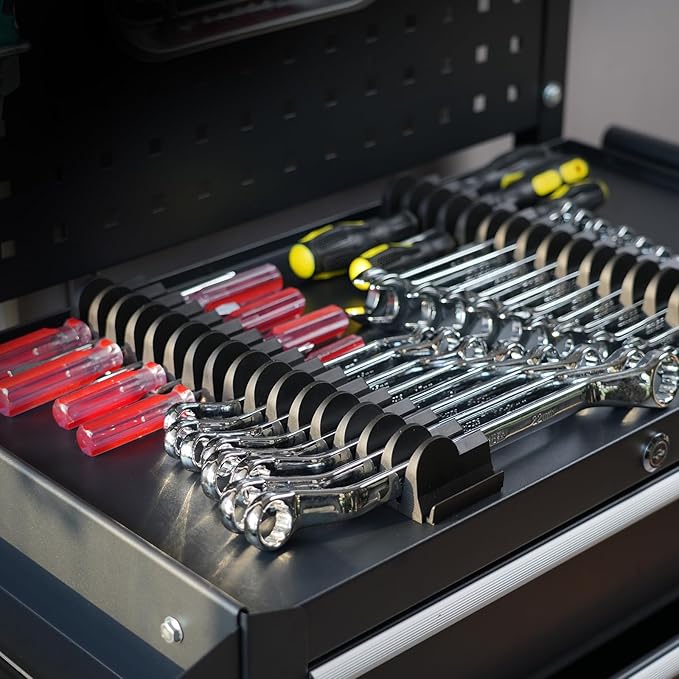 24pcs Magnetic Modular Wrench Organizers for Tool Drawers - Wrench Rack with Metric&SAE Labels,Tool Storage Holder with Magnet.Gift for father, brother&boyfriend (Black with magnets)