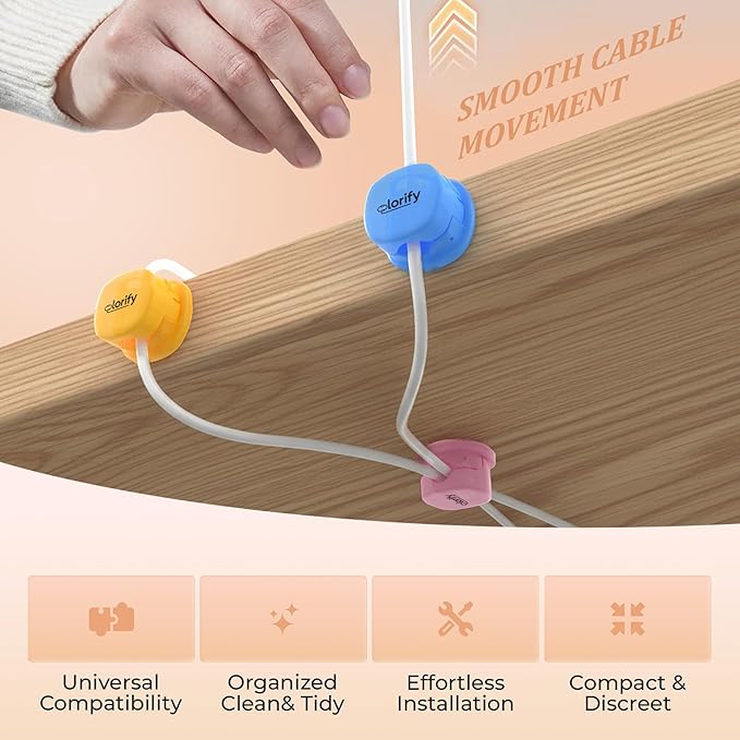 12 Pack Spring Cable Clips, Adhesive Cord Holders for Desk, Nightstand, Laptop, Phone Charging Clips & Car Cable Organizer for Home, Office & Charging Cord Management-(Multicolour)